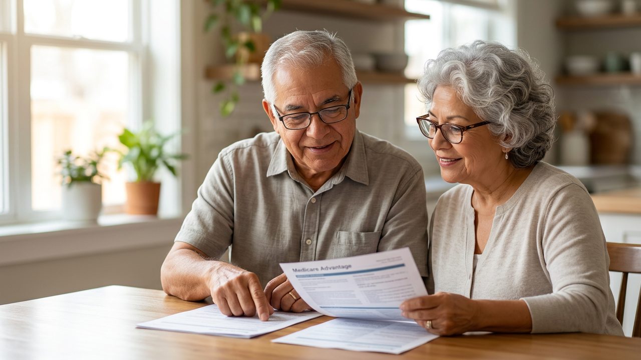 Senior couple reviewing their health plan at home