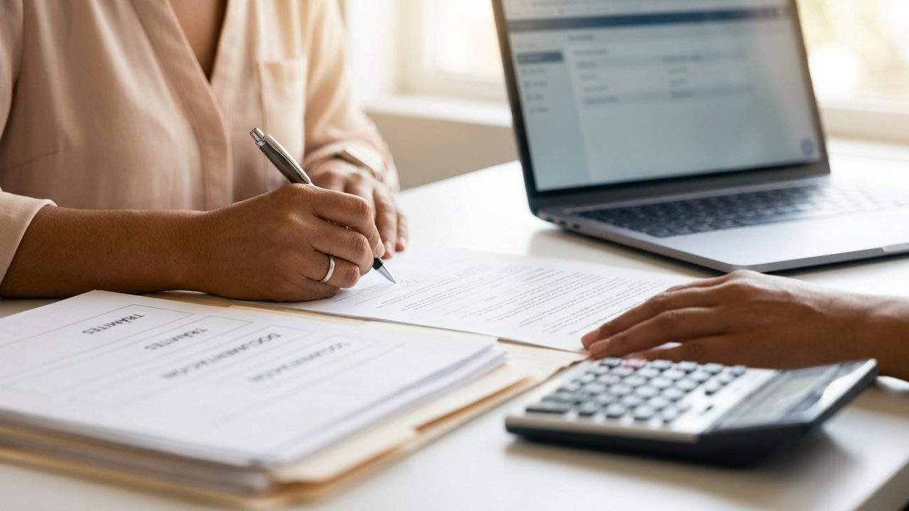 Client signing her documents at the office