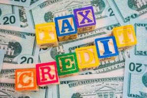 tax credit spelled out in letter blocks